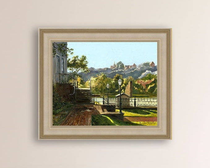 Summer Day, painting of Main Street, Bethlehem, Moravian Church