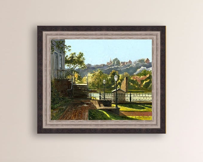 Summer Day, painting of Main Street, Bethlehem, Moravian Church