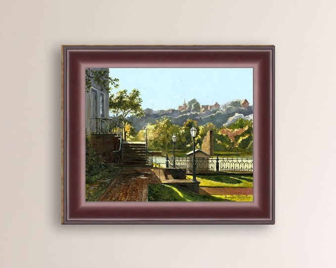 Summer Day, painting of Main Street, Bethlehem, Moravian Church