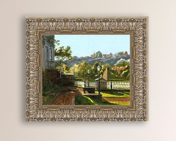 Summer Day, painting of Main Street, Bethlehem, Moravian Church