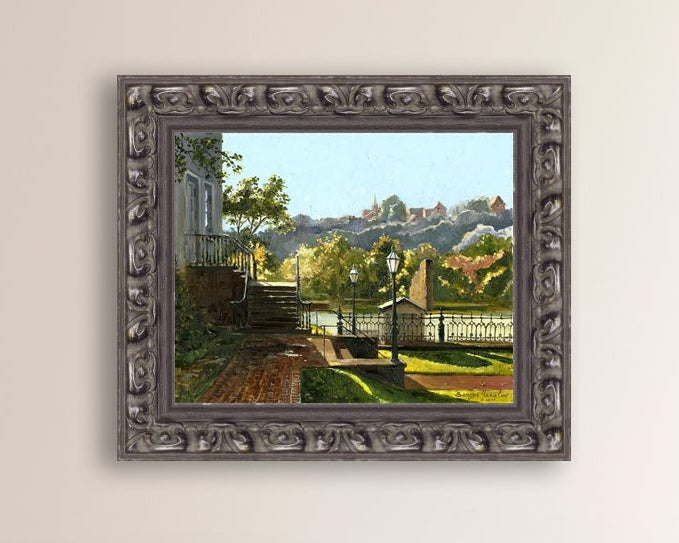 Summer Day, painting of Main Street, Bethlehem, Moravian Church