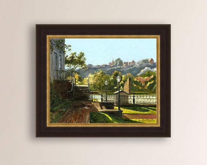 Summer Day, painting of Main Street, Bethlehem, Moravian Church