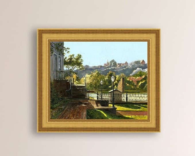 Summer Day, painting of Main Street, Bethlehem, Moravian Church