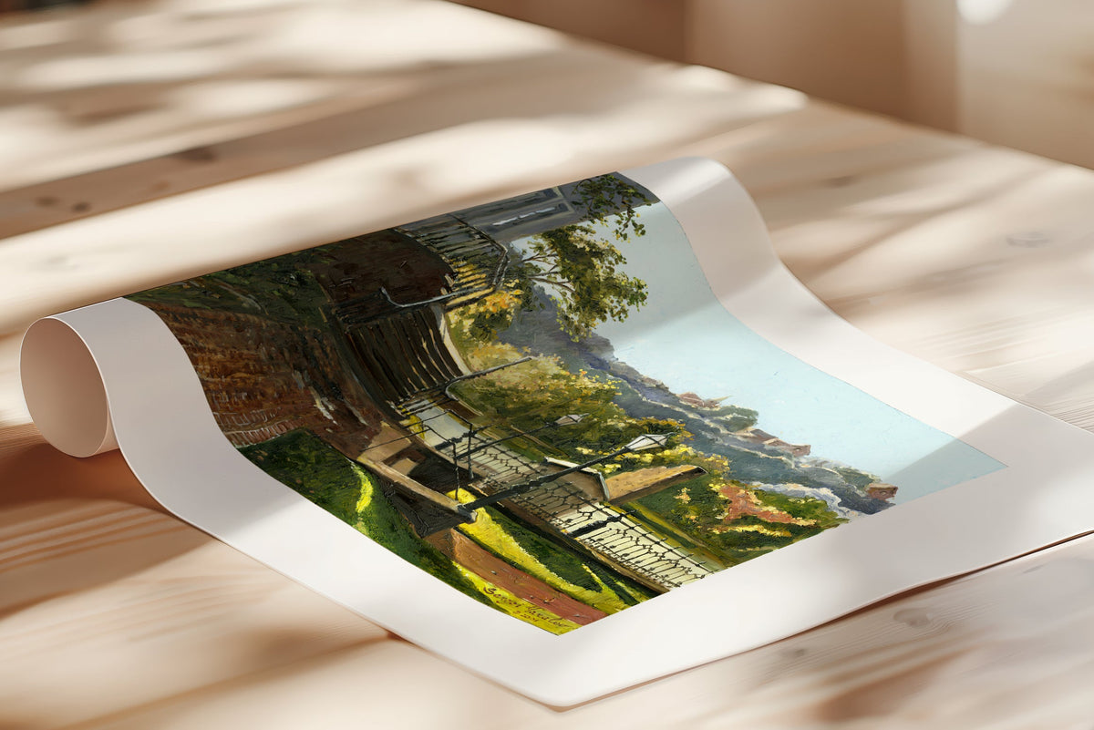 Summer Day, painting of Main Street, Bethlehem, Moravian Church