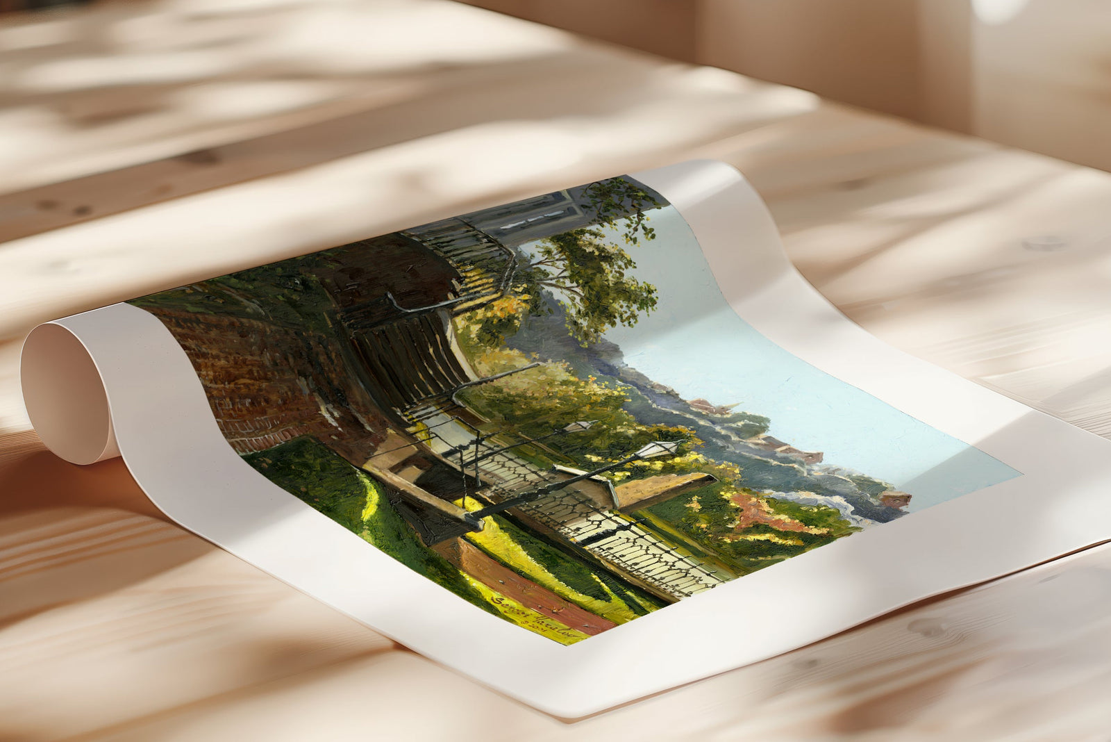 Summer Day, painting of Main Street, Bethlehem, Moravian Church