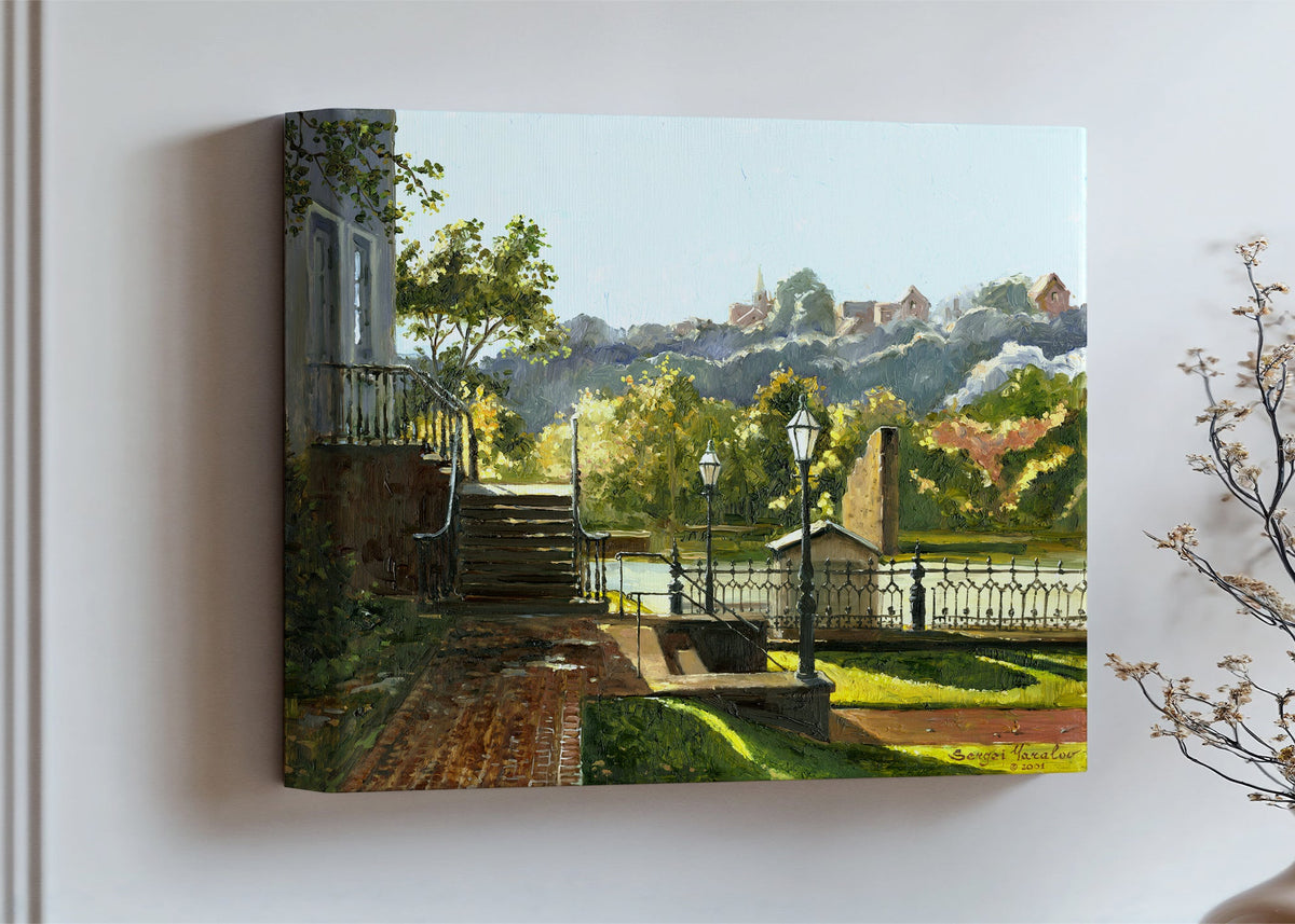 Summer Day, painting of Main Street, Bethlehem, Moravian Church