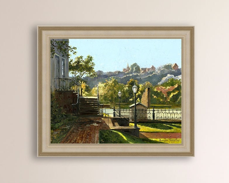 Summer Day, painting of Main Street, Bethlehem, Moravian Church