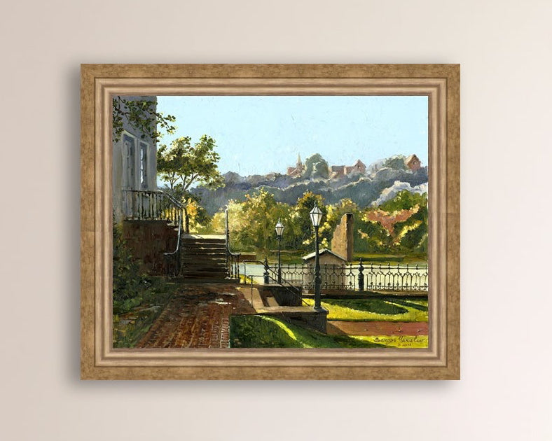 Summer Day, painting of Main Street, Bethlehem, Moravian Church