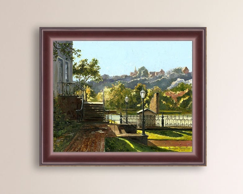 Summer Day, painting of Main Street, Bethlehem, Moravian Church