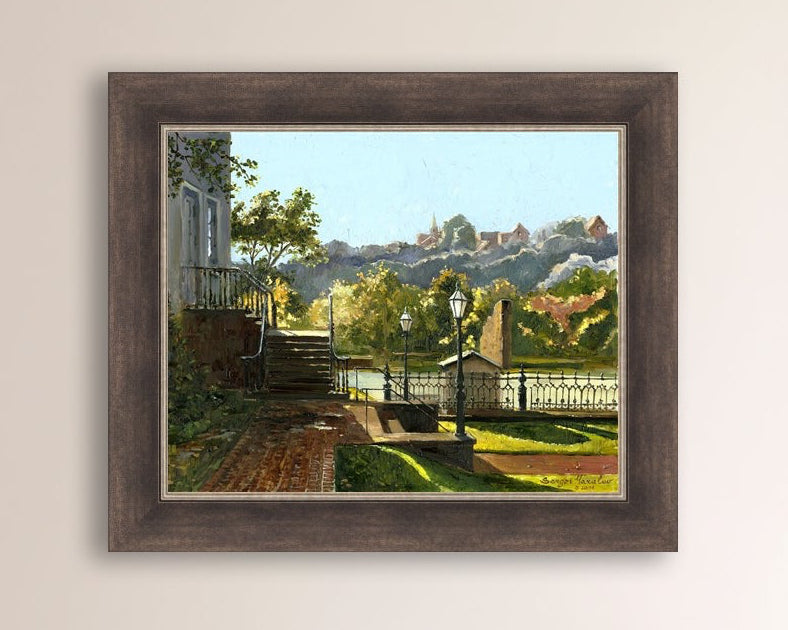 Summer Day, painting of Main Street, Bethlehem, Moravian Church