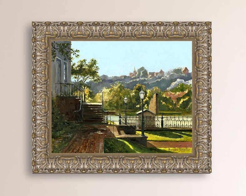 Summer Day, painting of Main Street, Bethlehem, Moravian Church