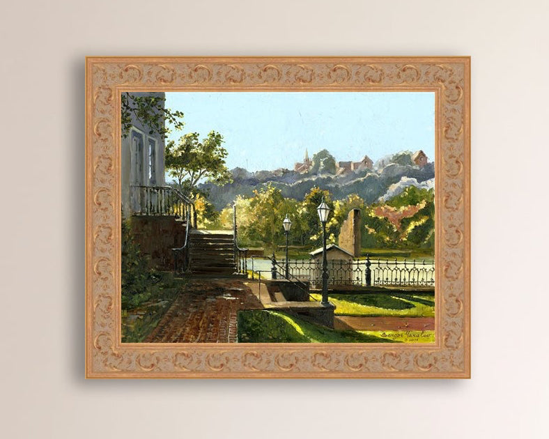 Summer Day, painting of Main Street, Bethlehem, Moravian Church