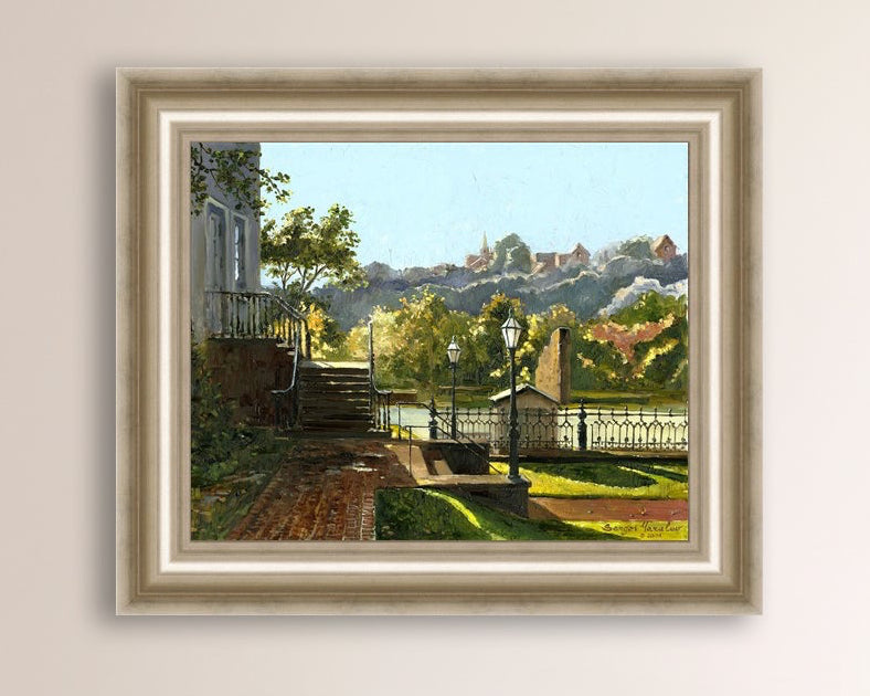 Summer Day, painting of Main Street, Bethlehem, Moravian Church