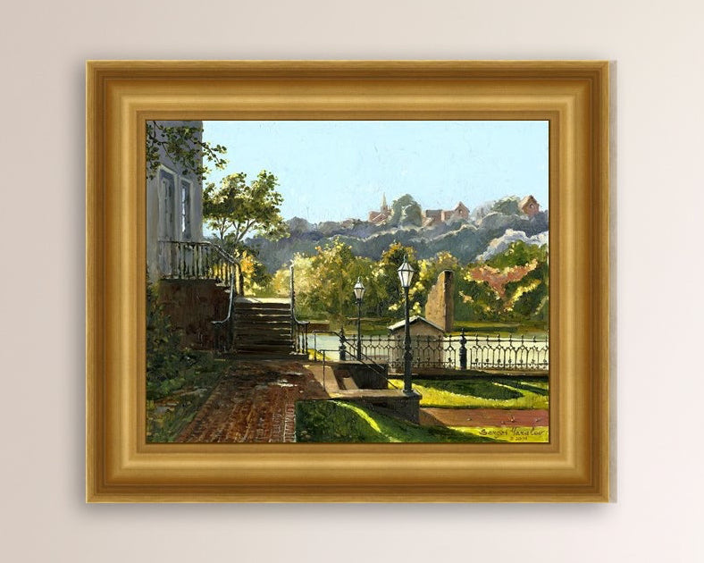 Summer Day, painting of Main Street, Bethlehem, Moravian Church