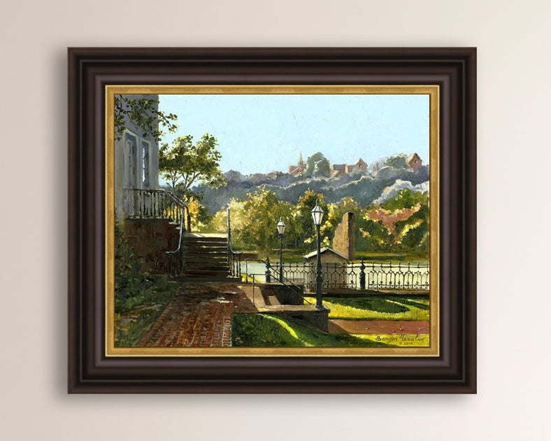 Summer Day, painting of Main Street, Bethlehem, Moravian Church