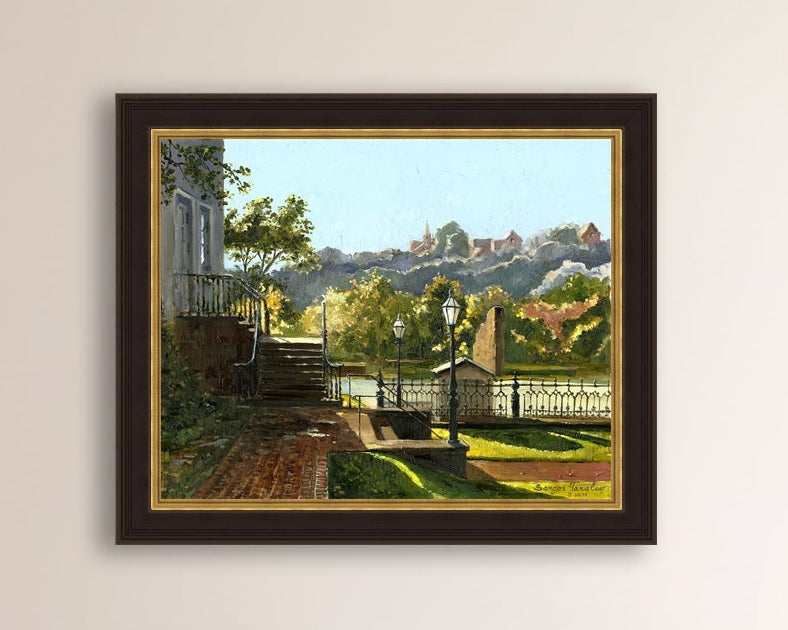 Summer Day, painting of Main Street, Bethlehem, Moravian Church