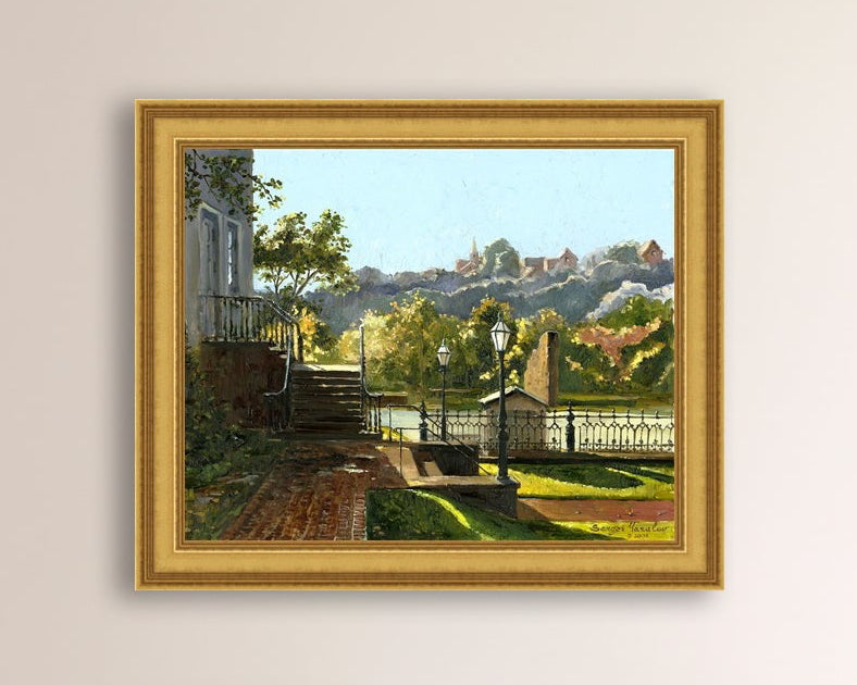 Summer Day, painting of Main Street, Bethlehem, Moravian Church