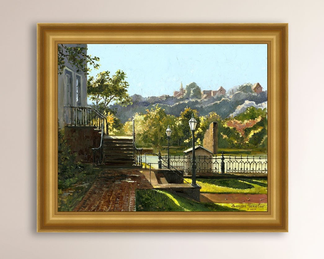 Summer Day, painting of Main Street, Bethlehem, Moravian Church