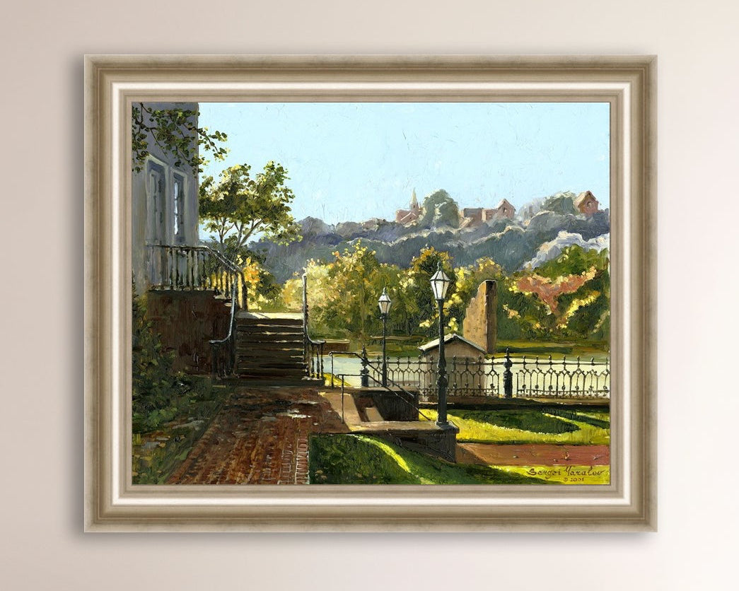 Summer Day, painting of Main Street, Bethlehem, Moravian Church