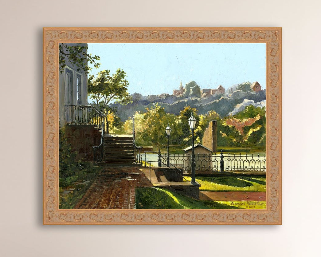 Summer Day, painting of Main Street, Bethlehem, Moravian Church
