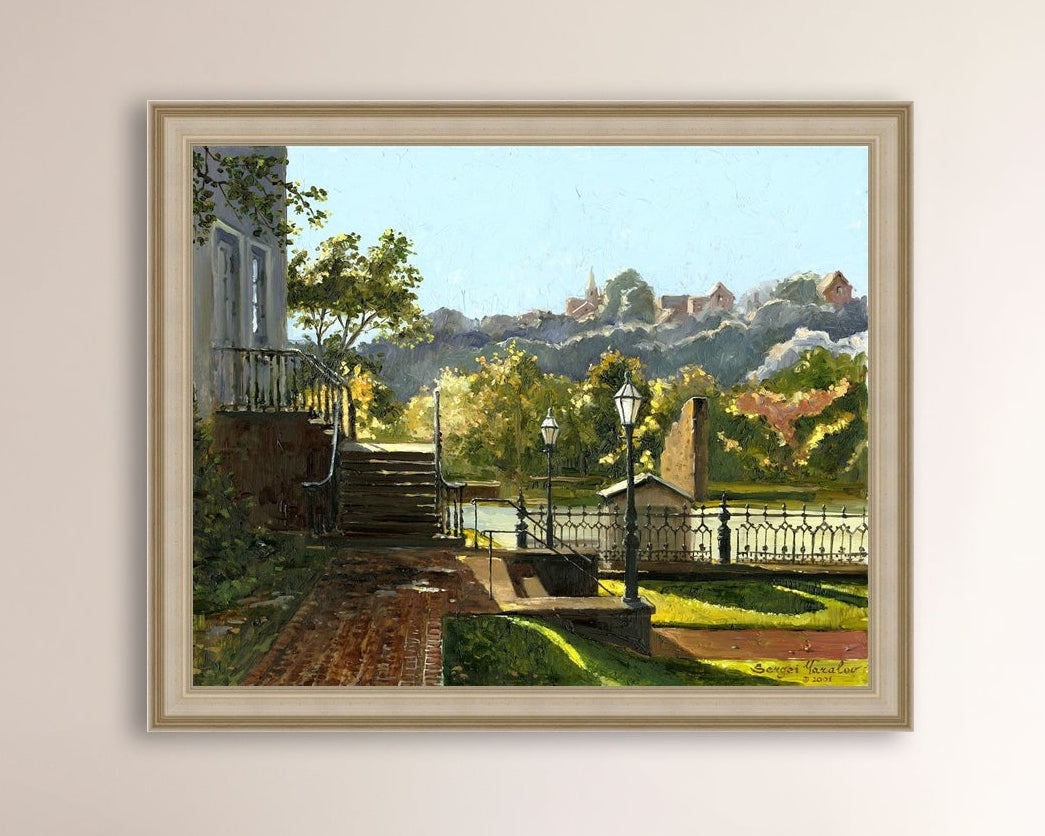 Summer Day, painting of Main Street, Bethlehem, Moravian Church