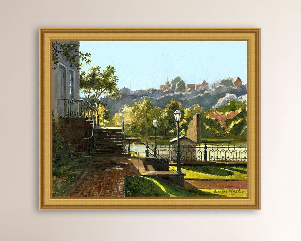 Summer Day, painting of Main Street, Bethlehem, Moravian Church