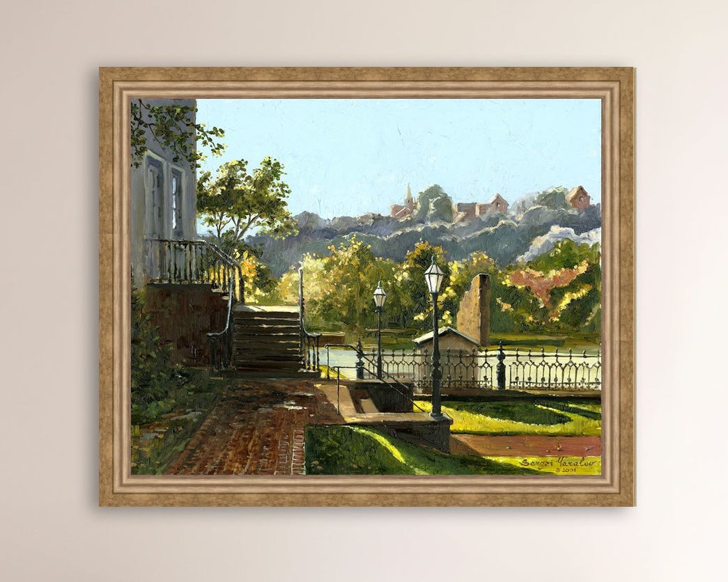 Summer Day, painting of Main Street, Bethlehem, Moravian Church