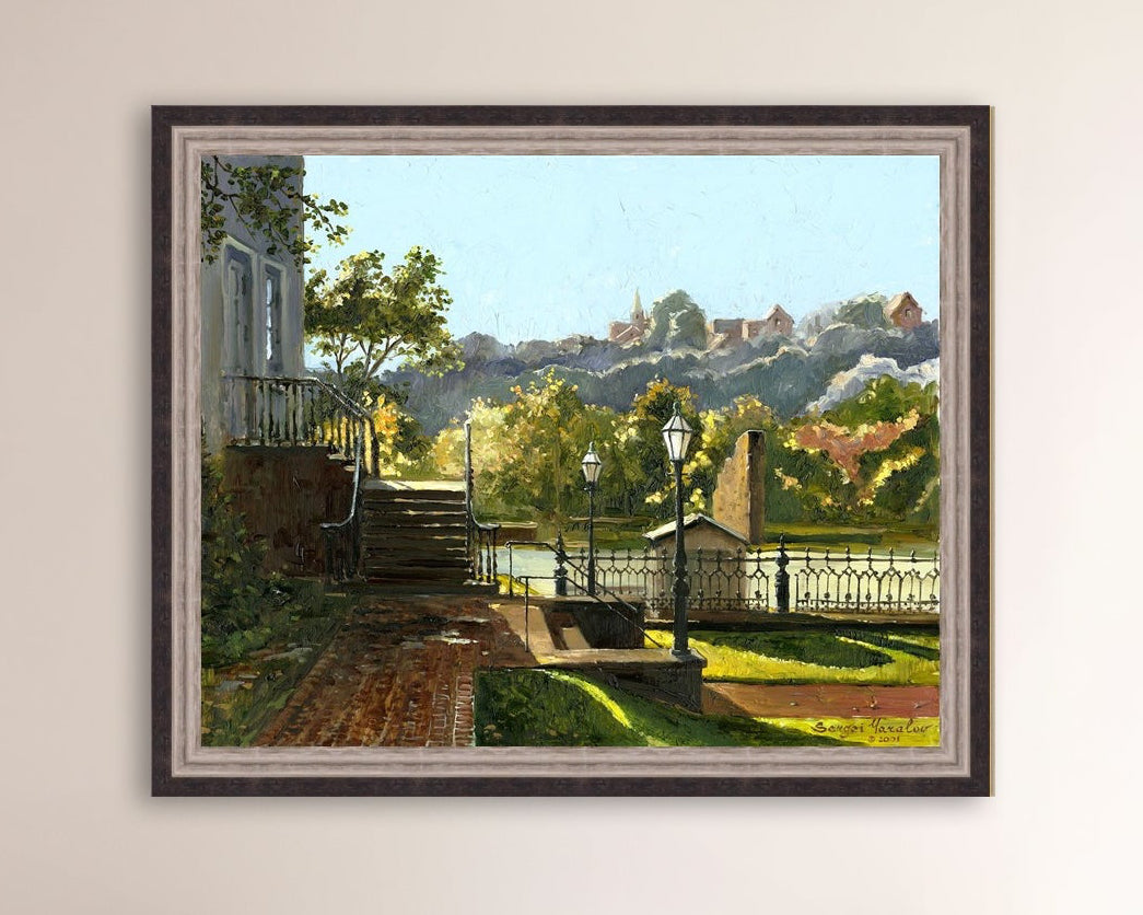 Summer Day, painting of Main Street, Bethlehem, Moravian Church