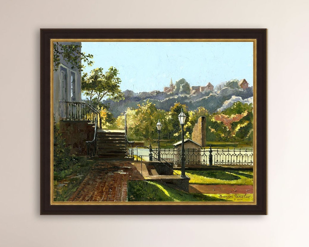 Summer Day, painting of Main Street, Bethlehem, Moravian Church