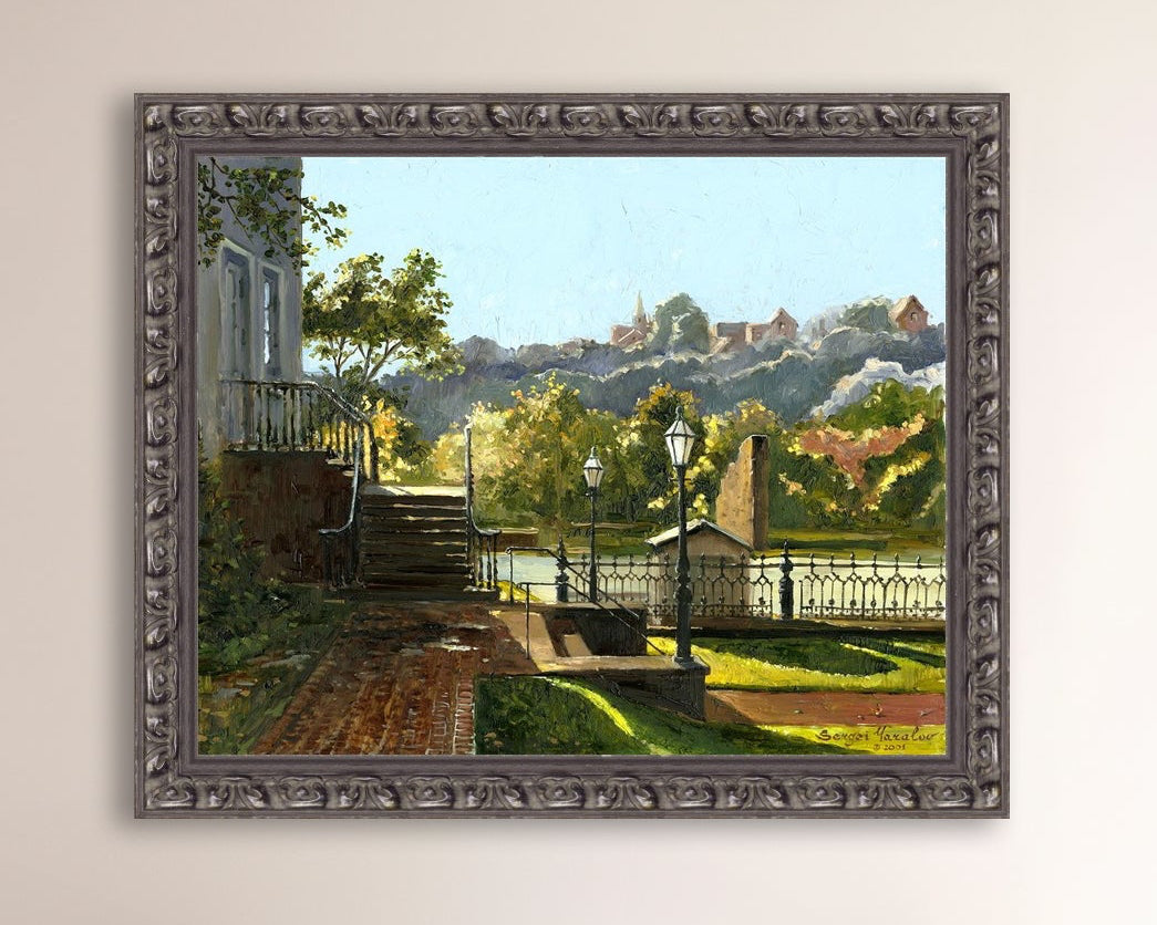 Summer Day, painting of Main Street, Bethlehem, Moravian Church