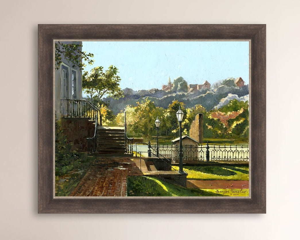 Summer Day, painting of Main Street, Bethlehem, Moravian Church