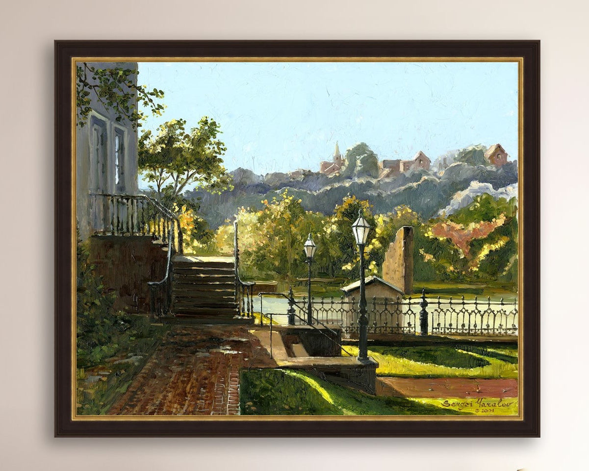 Summer Day, painting of Main Street, Bethlehem, Moravian Church