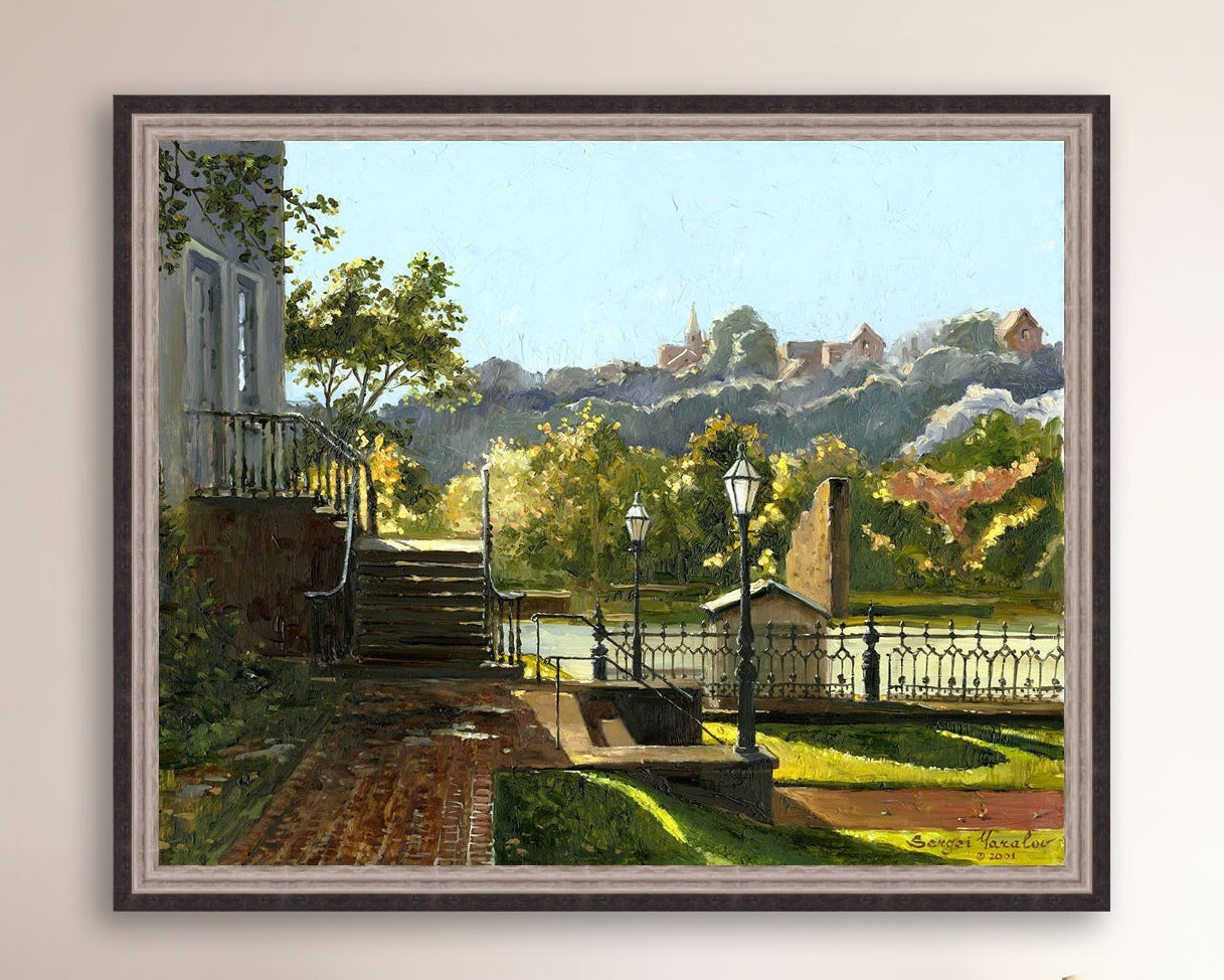 Summer Day, painting of Main Street, Bethlehem, Moravian Church