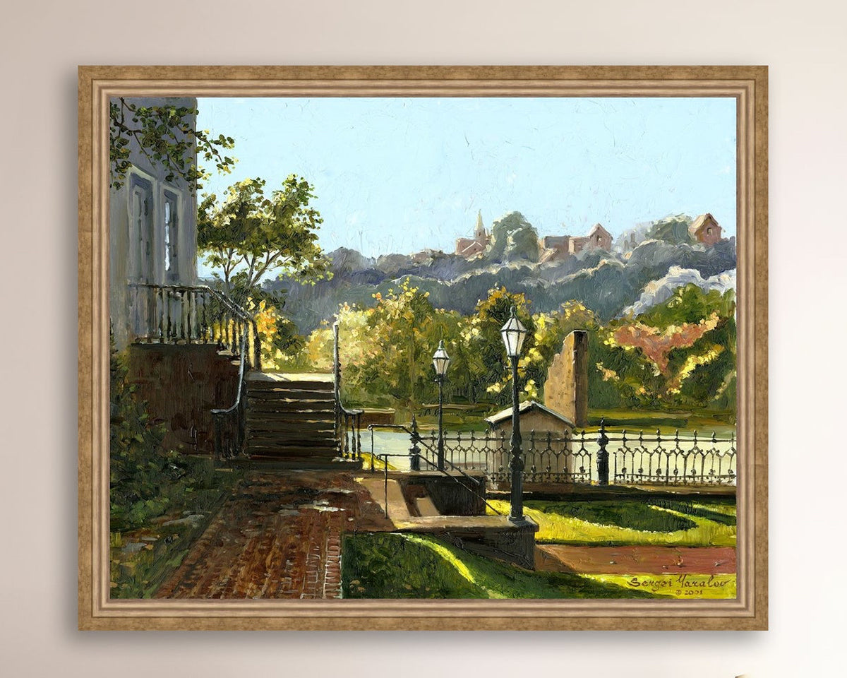 Summer Day, painting of Main Street, Bethlehem, Moravian Church