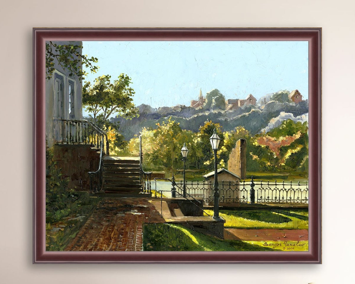 Summer Day, painting of Main Street, Bethlehem, Moravian Church