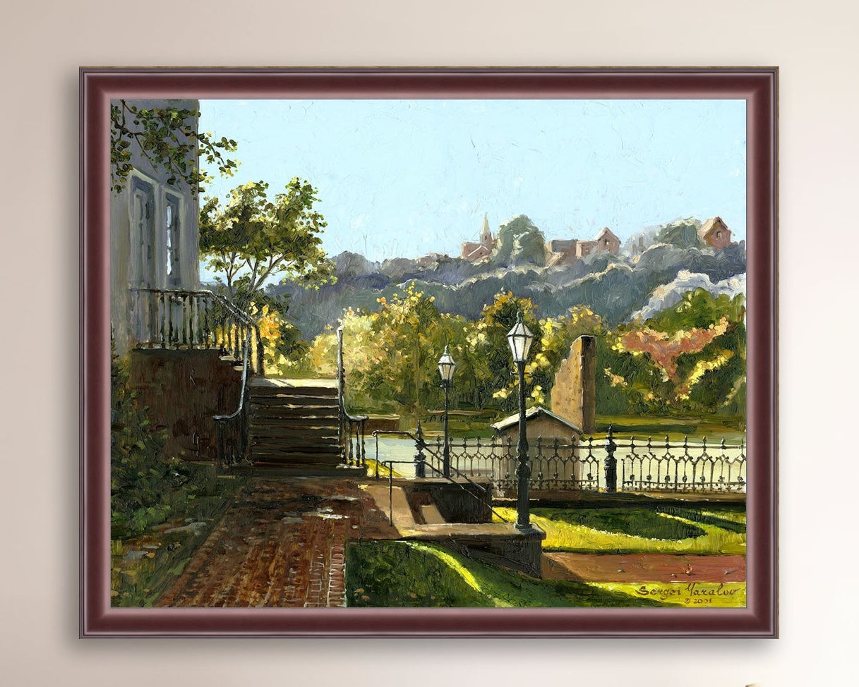 Summer Day, painting of Main Street, Bethlehem, Moravian Church
