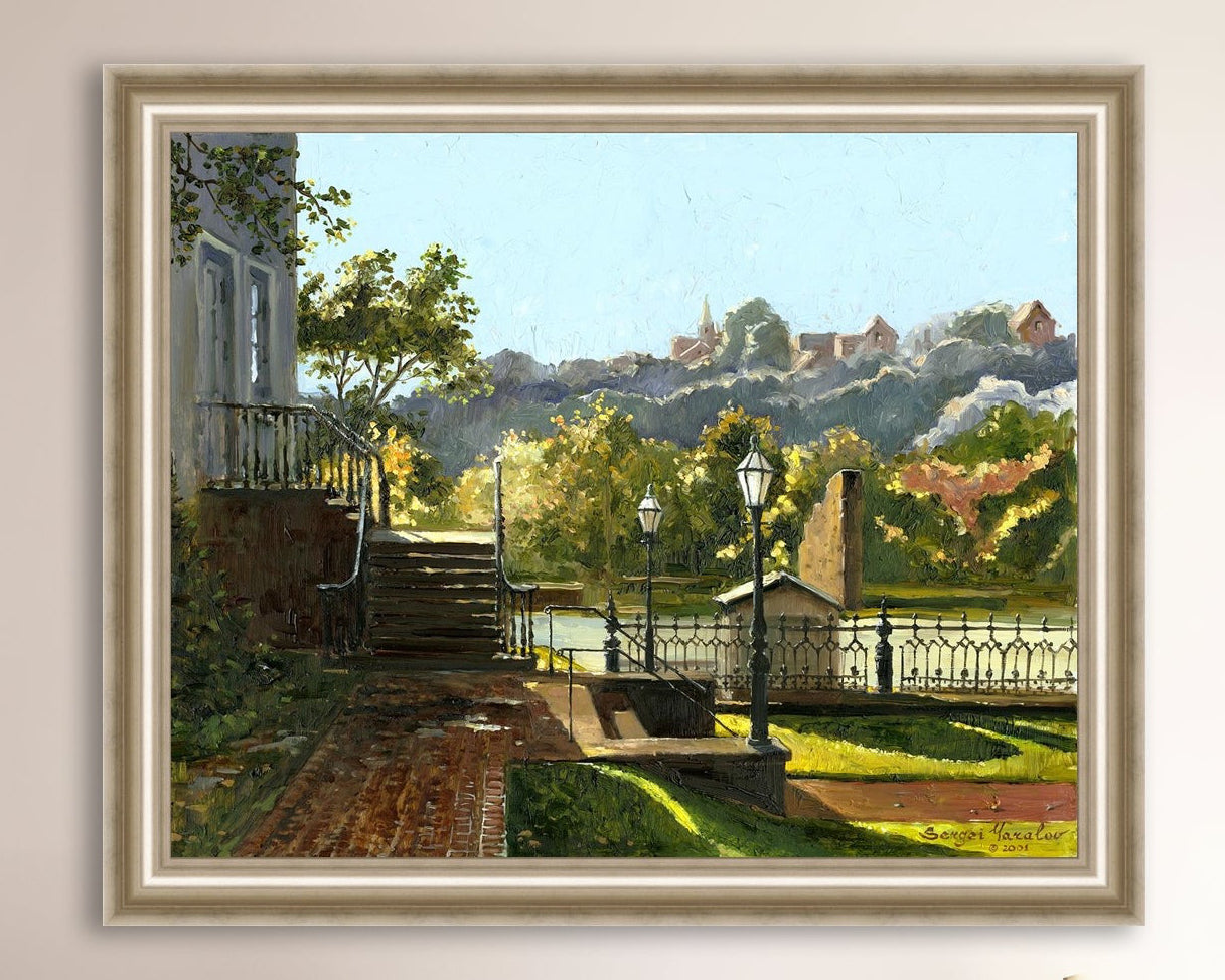 Summer Day, painting of Main Street, Bethlehem, Moravian Church