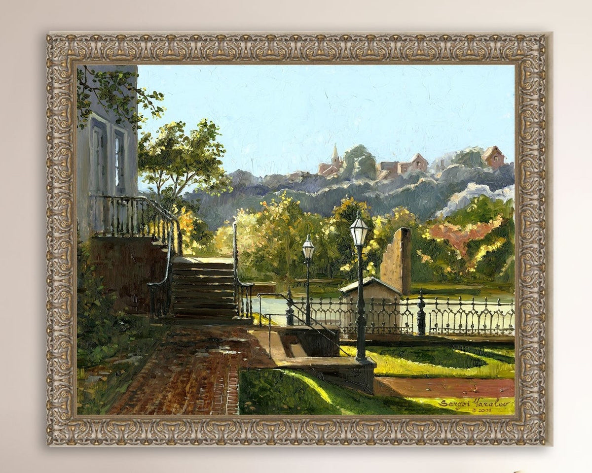 Summer Day, painting of Main Street, Bethlehem, Moravian Church