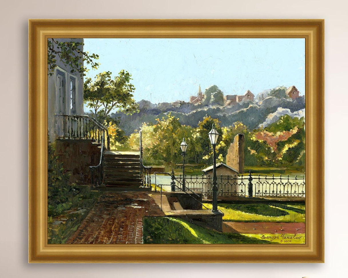 Summer Day, painting of Main Street, Bethlehem, Moravian Church