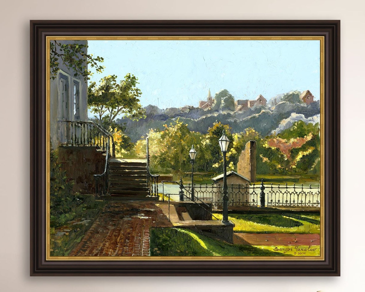 Summer Day, painting of Main Street, Bethlehem, Moravian Church