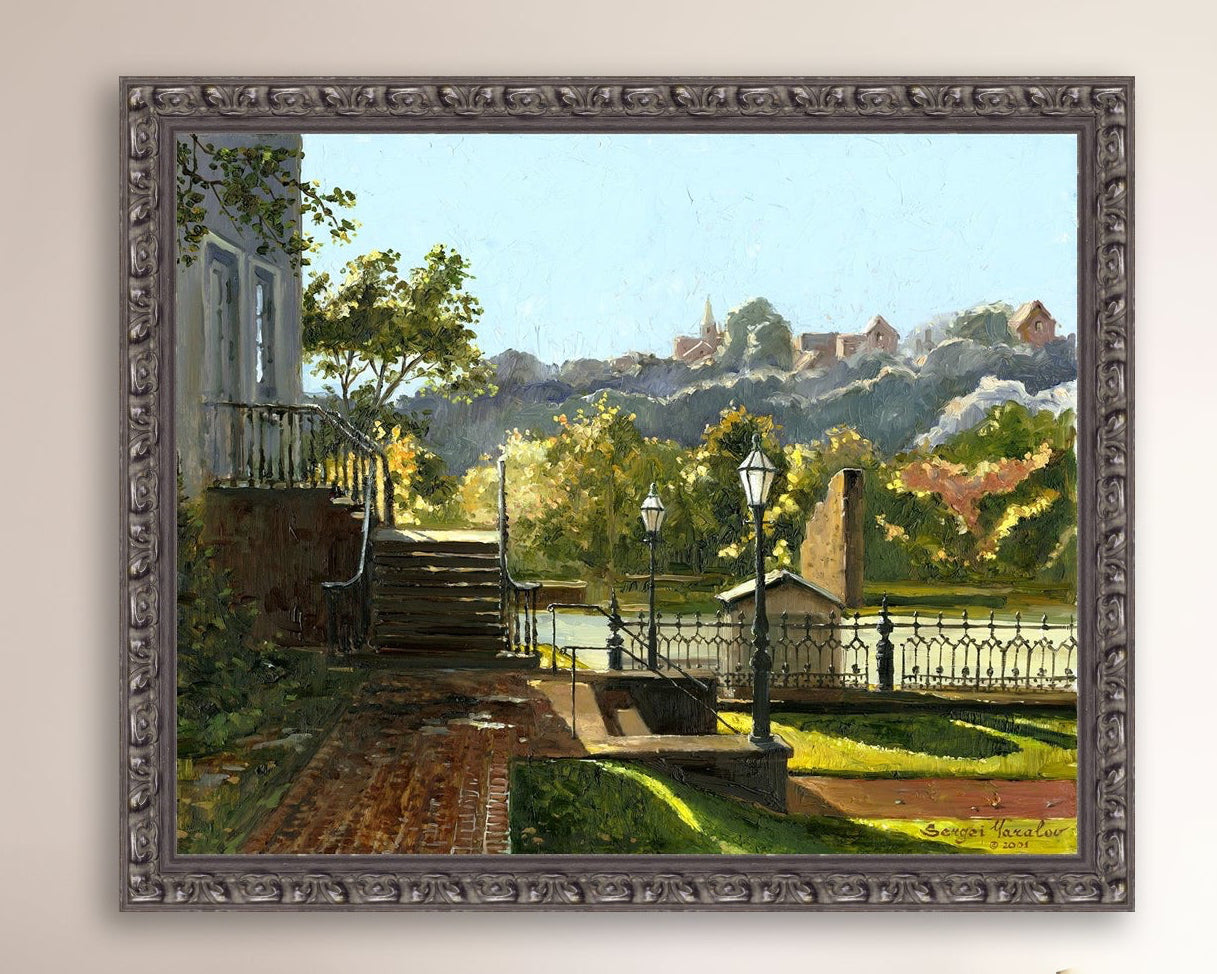 Summer Day, painting of Main Street, Bethlehem, Moravian Church