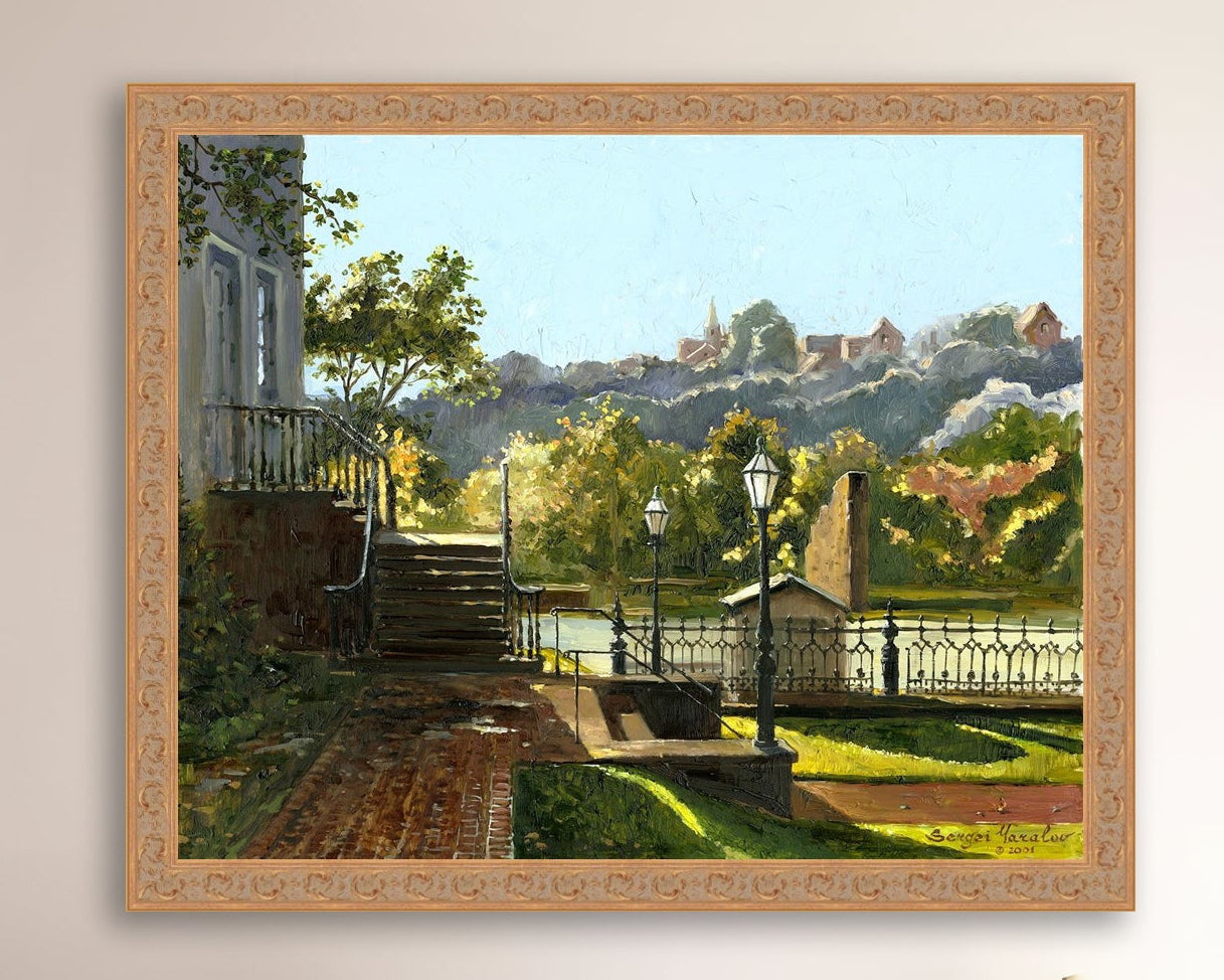 Summer Day, painting of Main Street, Bethlehem, Moravian Church