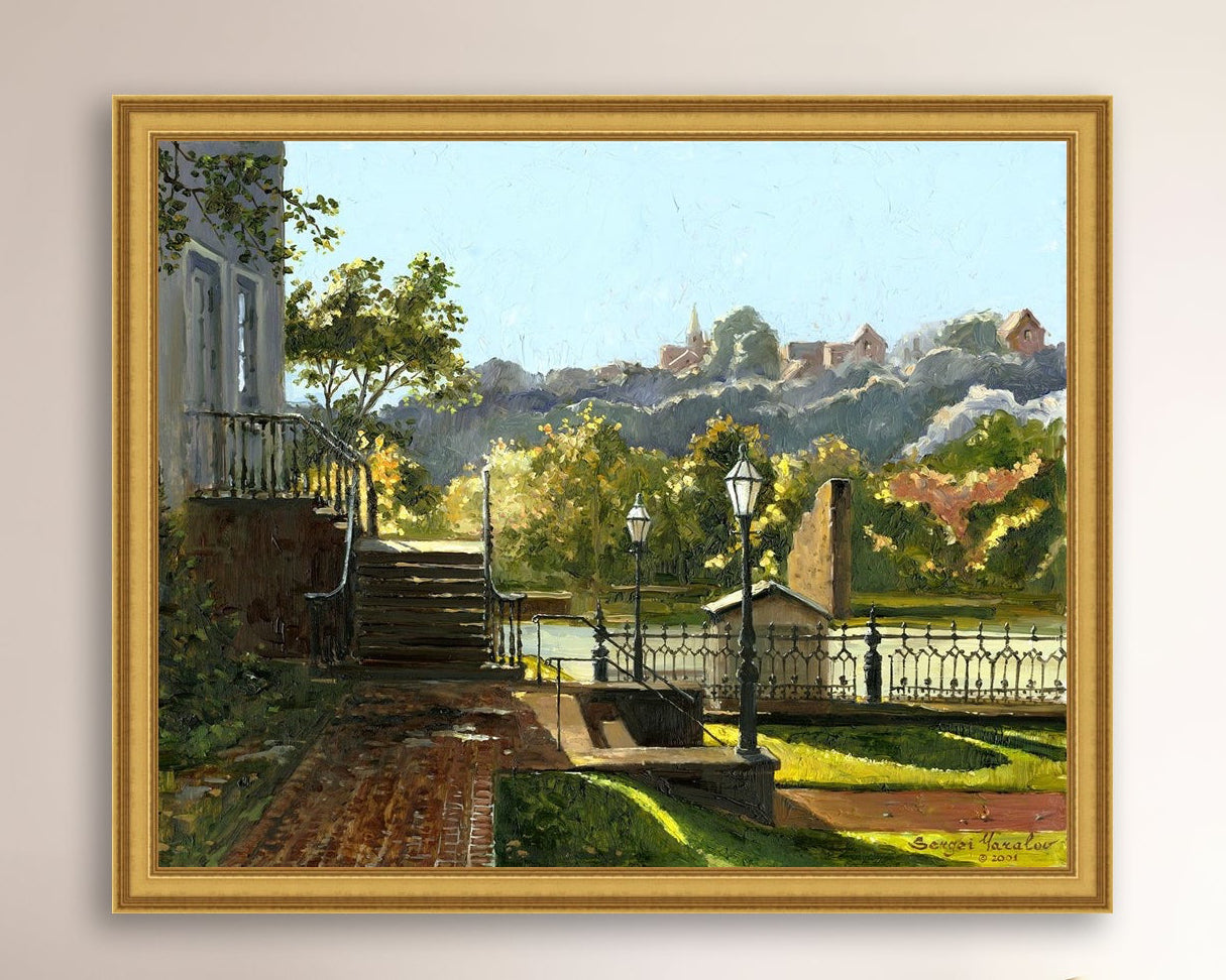 Summer Day, painting of Main Street, Bethlehem, Moravian Church