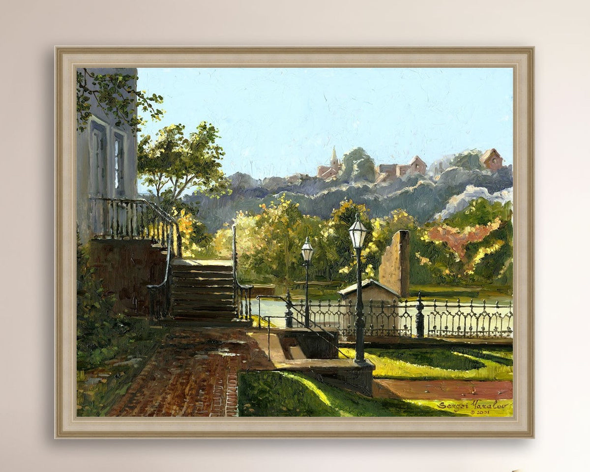 Summer Day, painting of Main Street, Bethlehem, Moravian Church