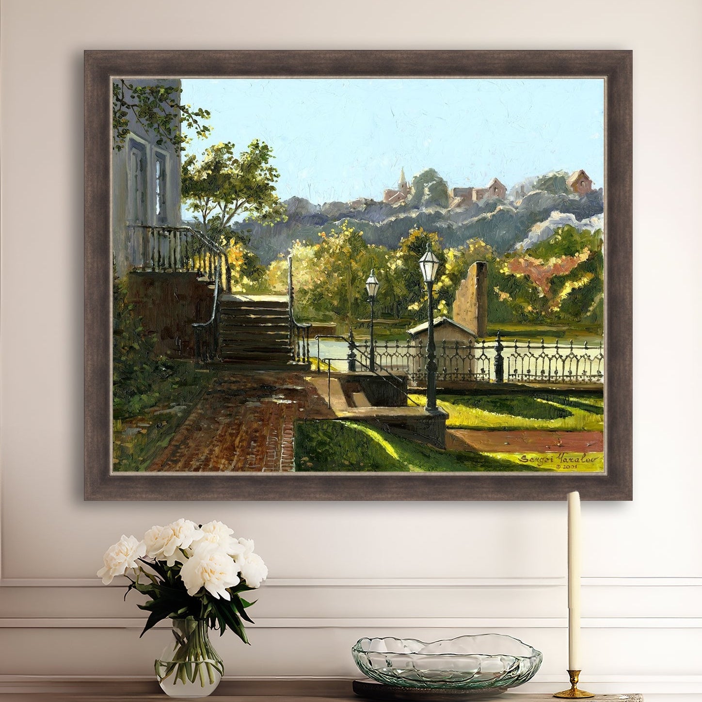 Summer Day, painting of Main Street, Bethlehem, Moravian Church