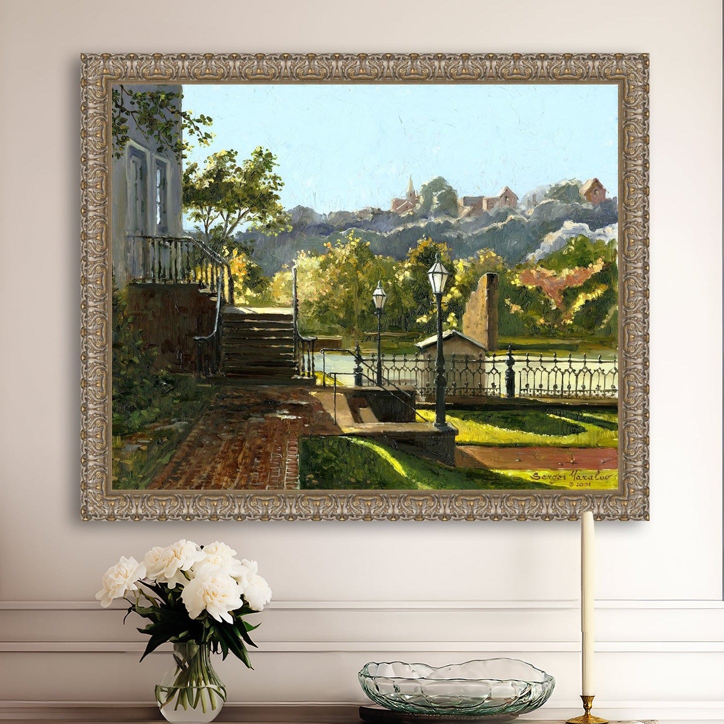 Summer Day, painting of Main Street, Bethlehem, Moravian Church