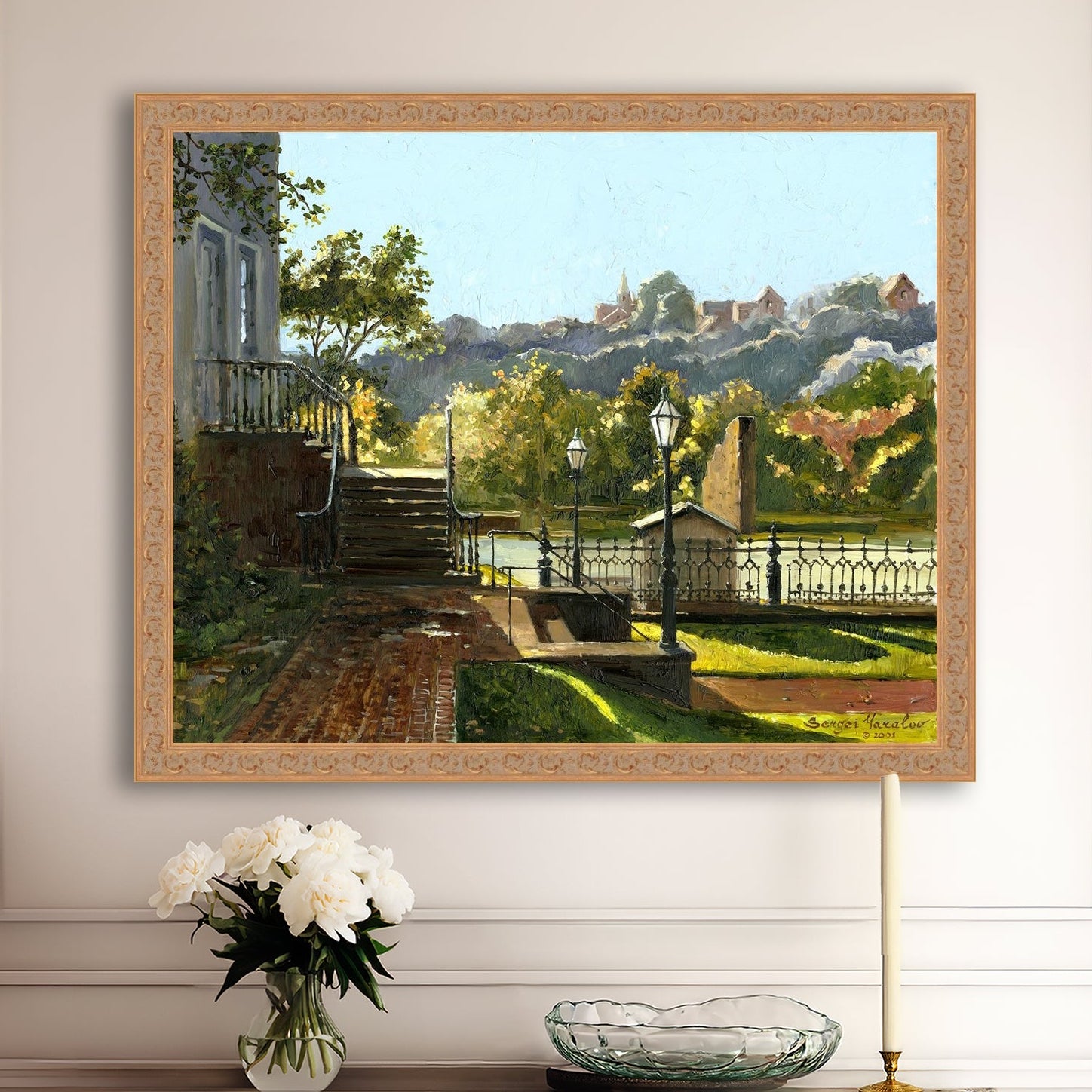 Summer Day, painting of Main Street, Bethlehem, Moravian Church