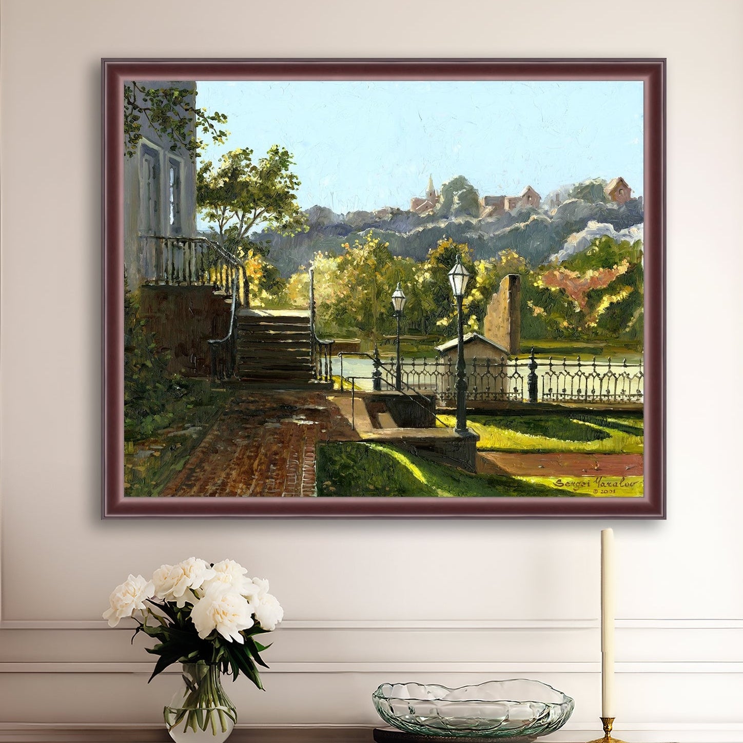 Summer Day, painting of Main Street, Bethlehem, Moravian Church