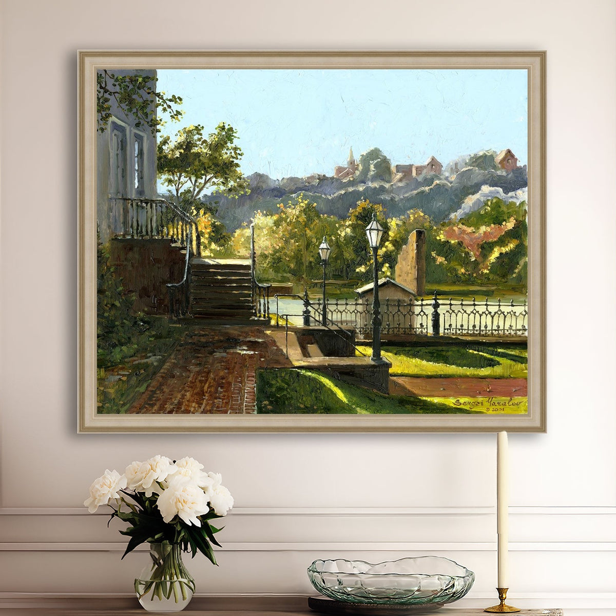 Summer Day, painting of Main Street, Bethlehem, Moravian Church