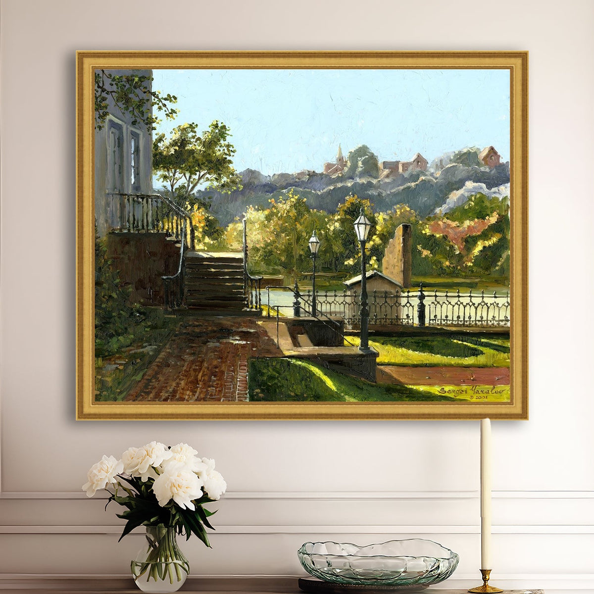 Summer Day, painting of Main Street, Bethlehem, Moravian Church